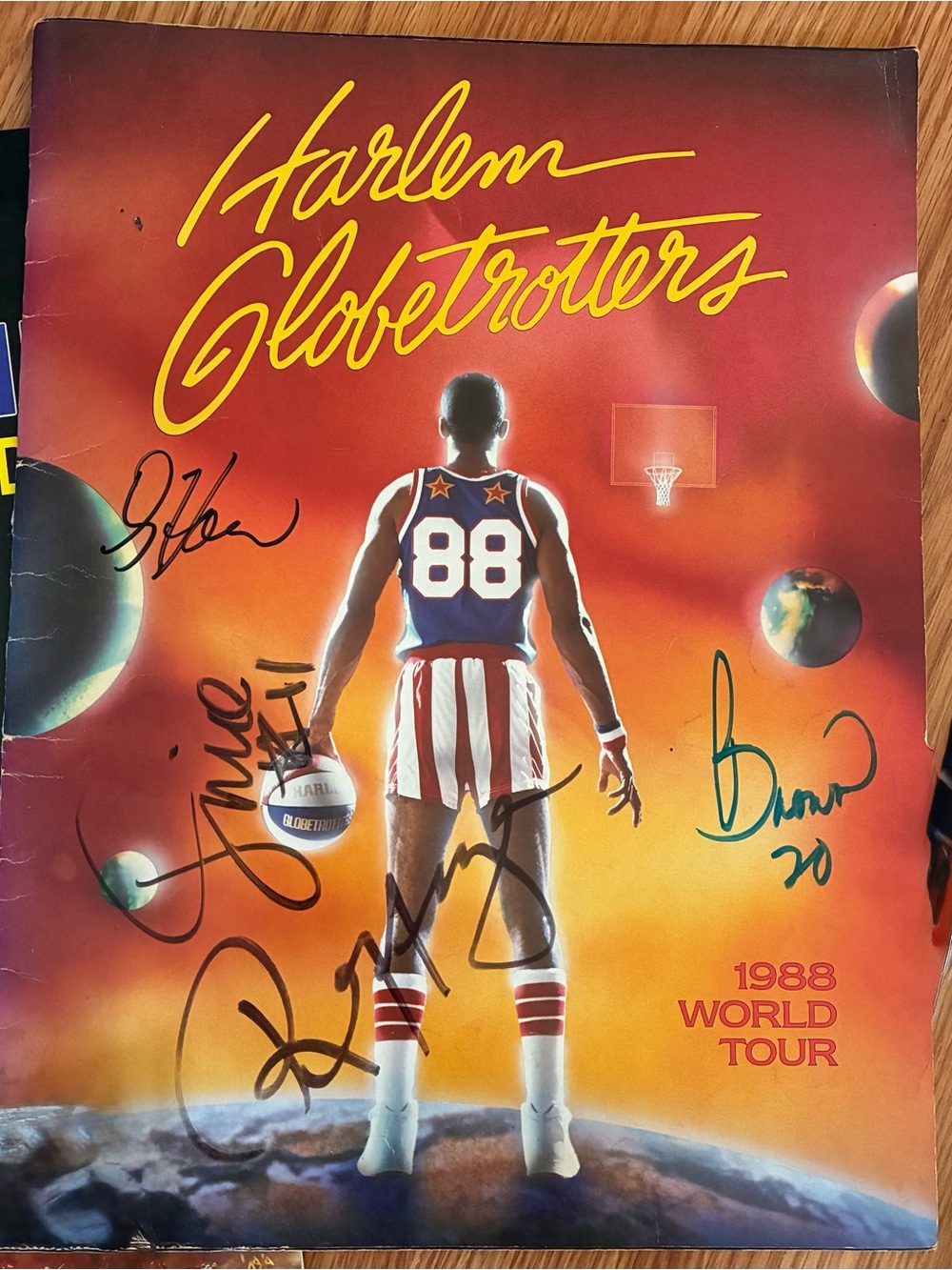 Harlem Globetrotters 1988 World Tour Poster - Red Orange